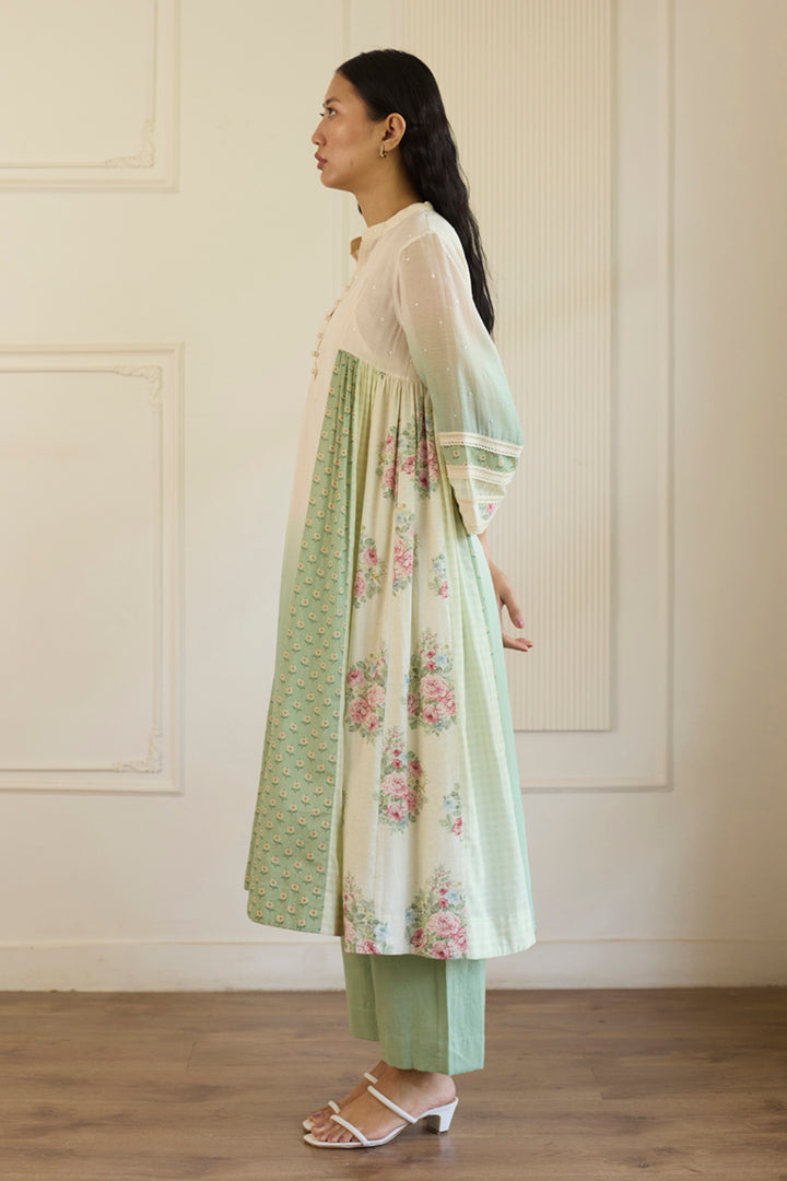 White & Green Ombre Kurta/Tunic With Pants