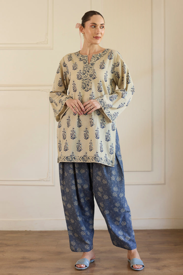 Blue Short Kurta With Pants Set