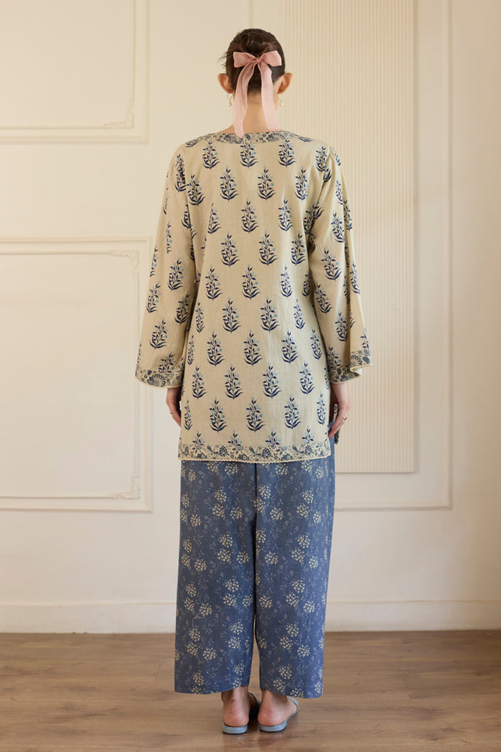 Blue Short Kurta With Pants Set