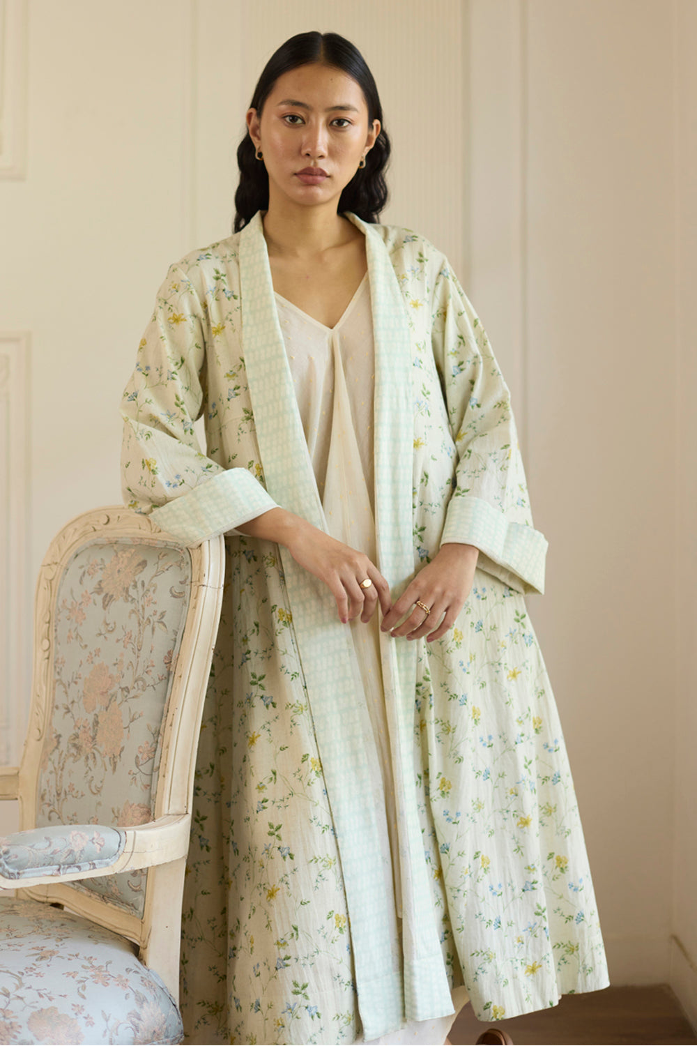 White & Green Jacket Set