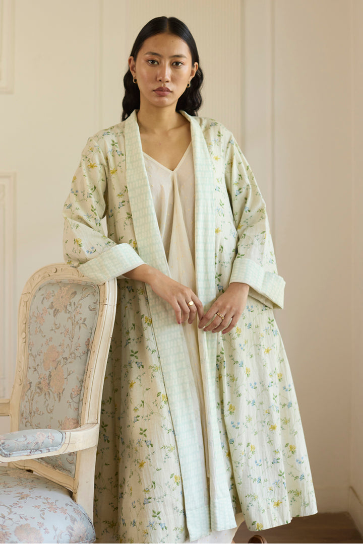White & Green Jacket Set