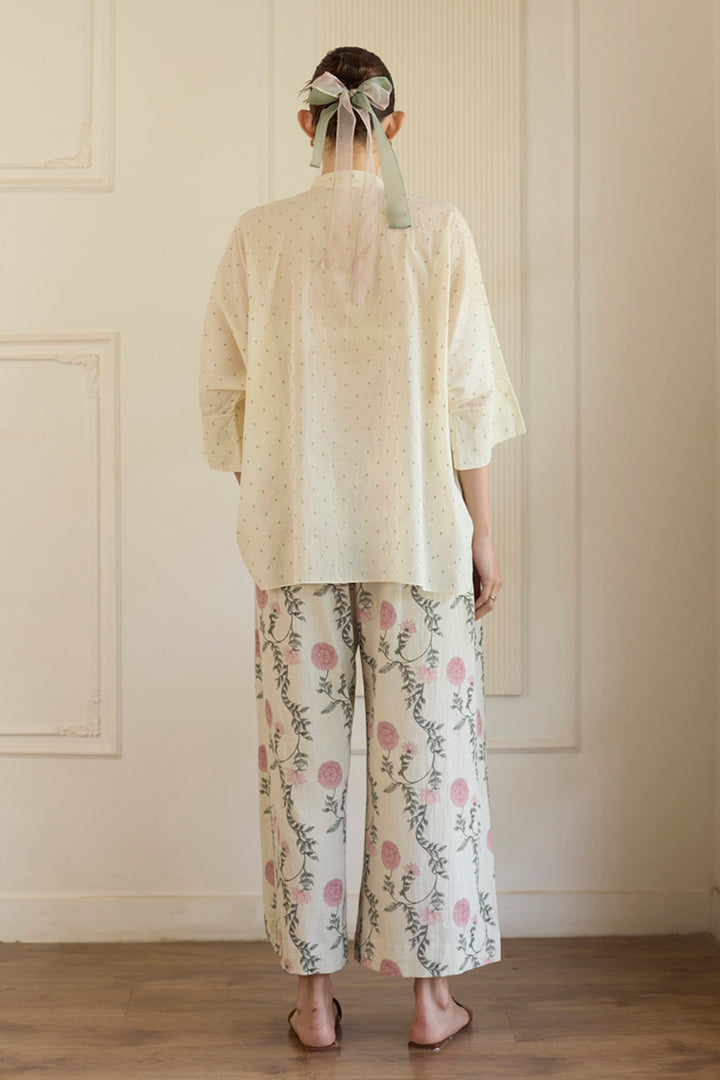White & Purple Shirt With Pants Set