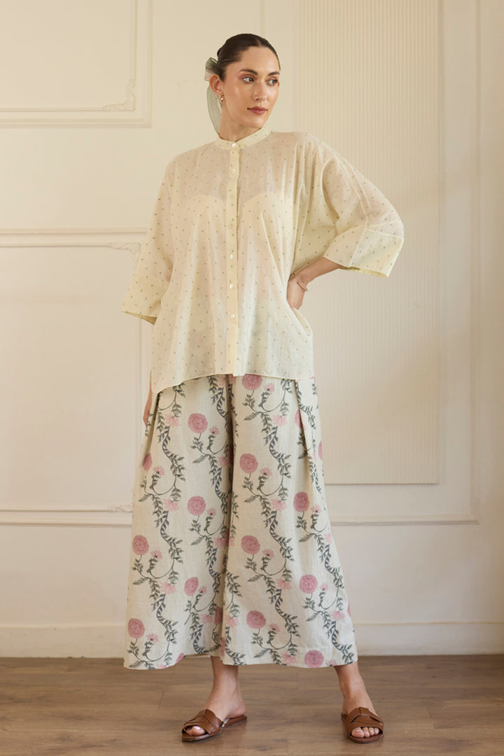White & Purple Shirt With Pants Set