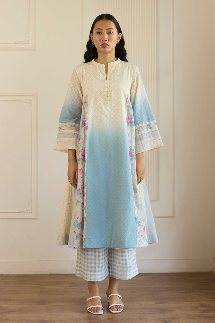 White & Blue Ombre Kurta/Tunic With Pants