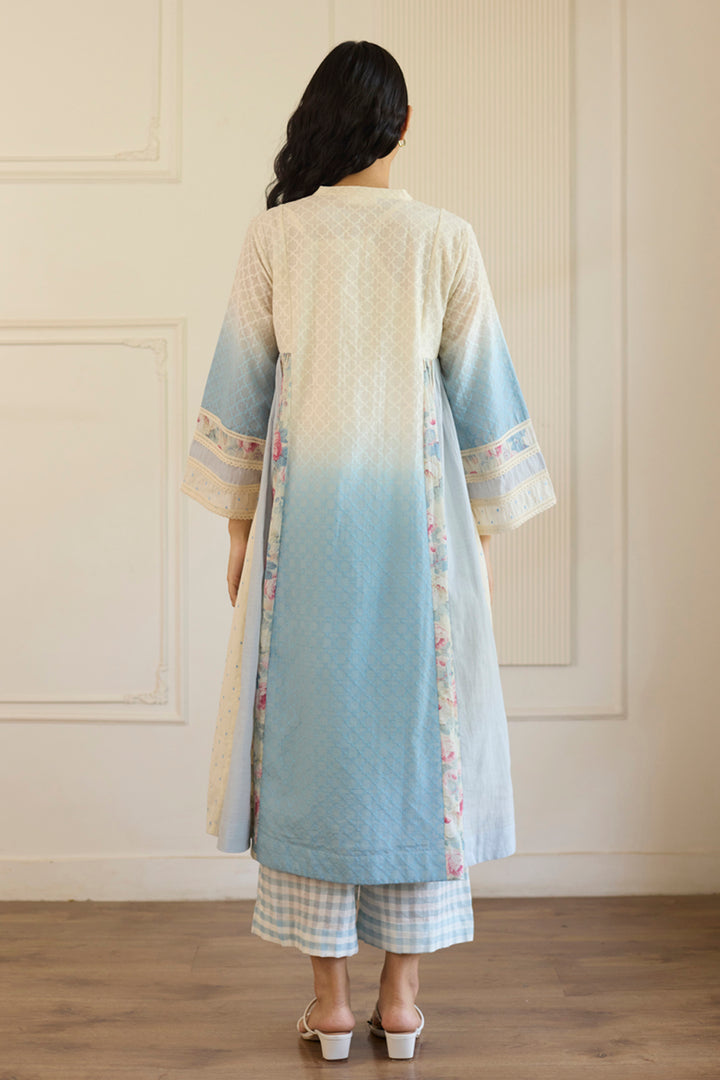 White & Blue Ombre Kurta/Tunic With Pants