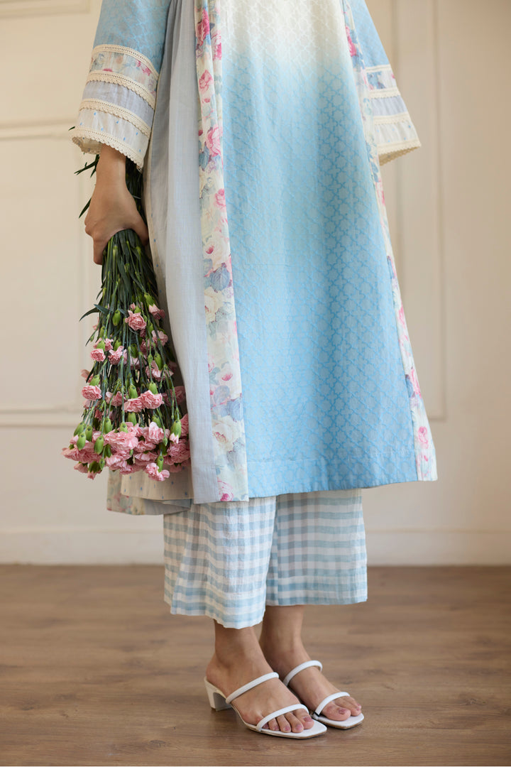 White & Blue Ombre Kurta/Tunic With Pants