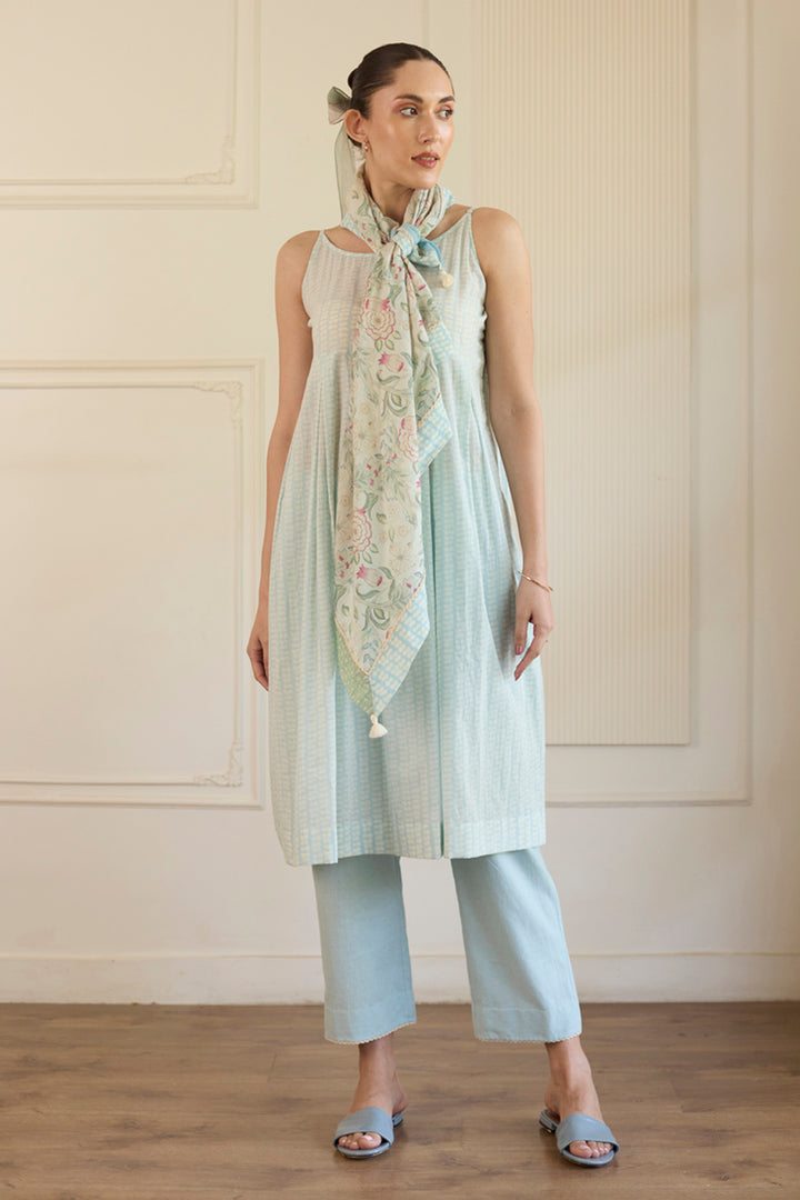 Blue Patchwork Kurta With Pants Set