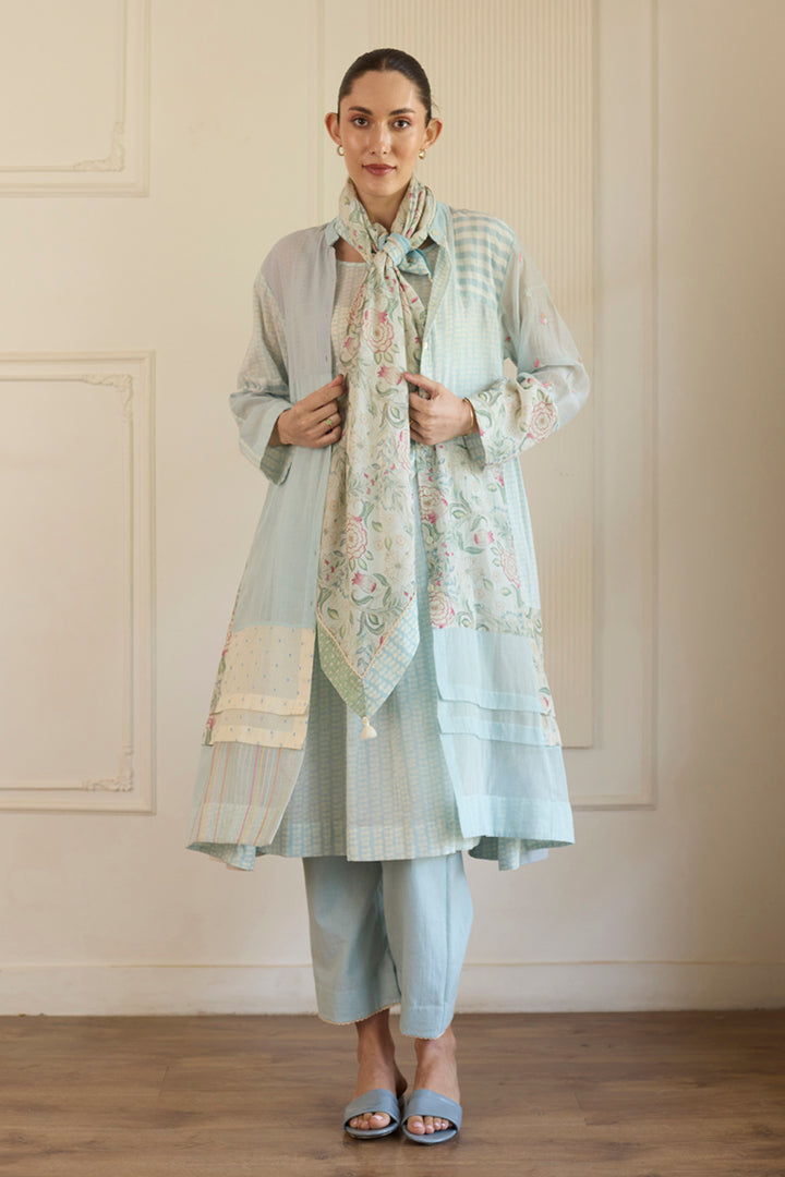 Blue Patchwork Kurta With Pants Set