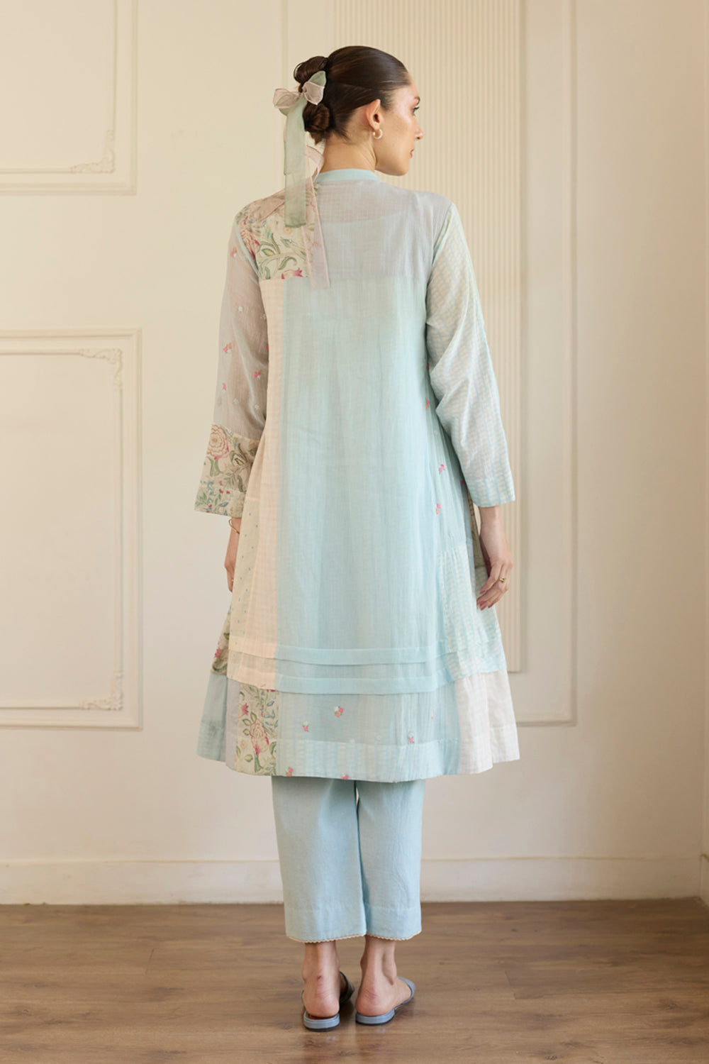 Blue Patchwork Kurta With Pants Set