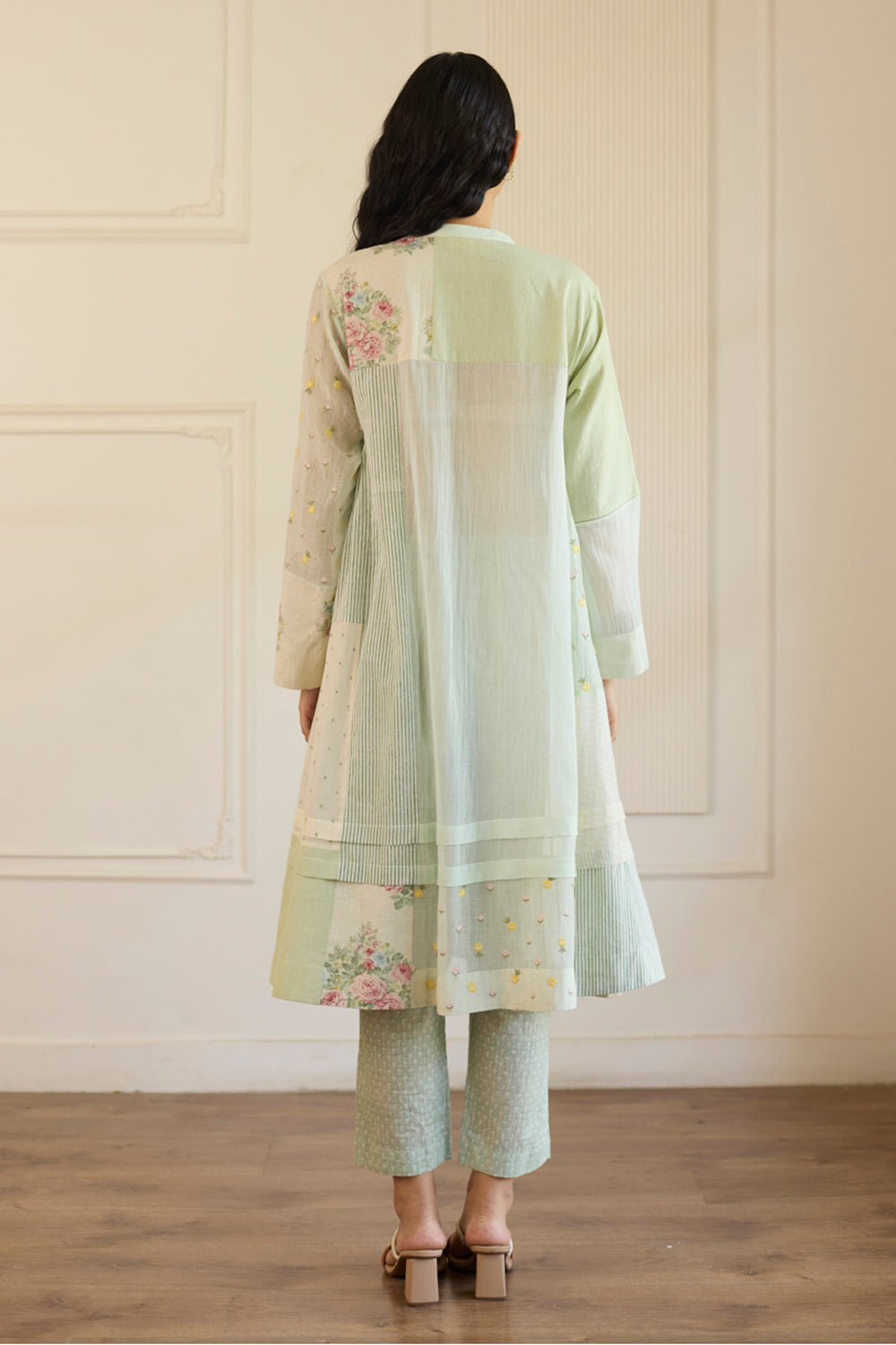 Green Patchwork Kurta With Pants Set