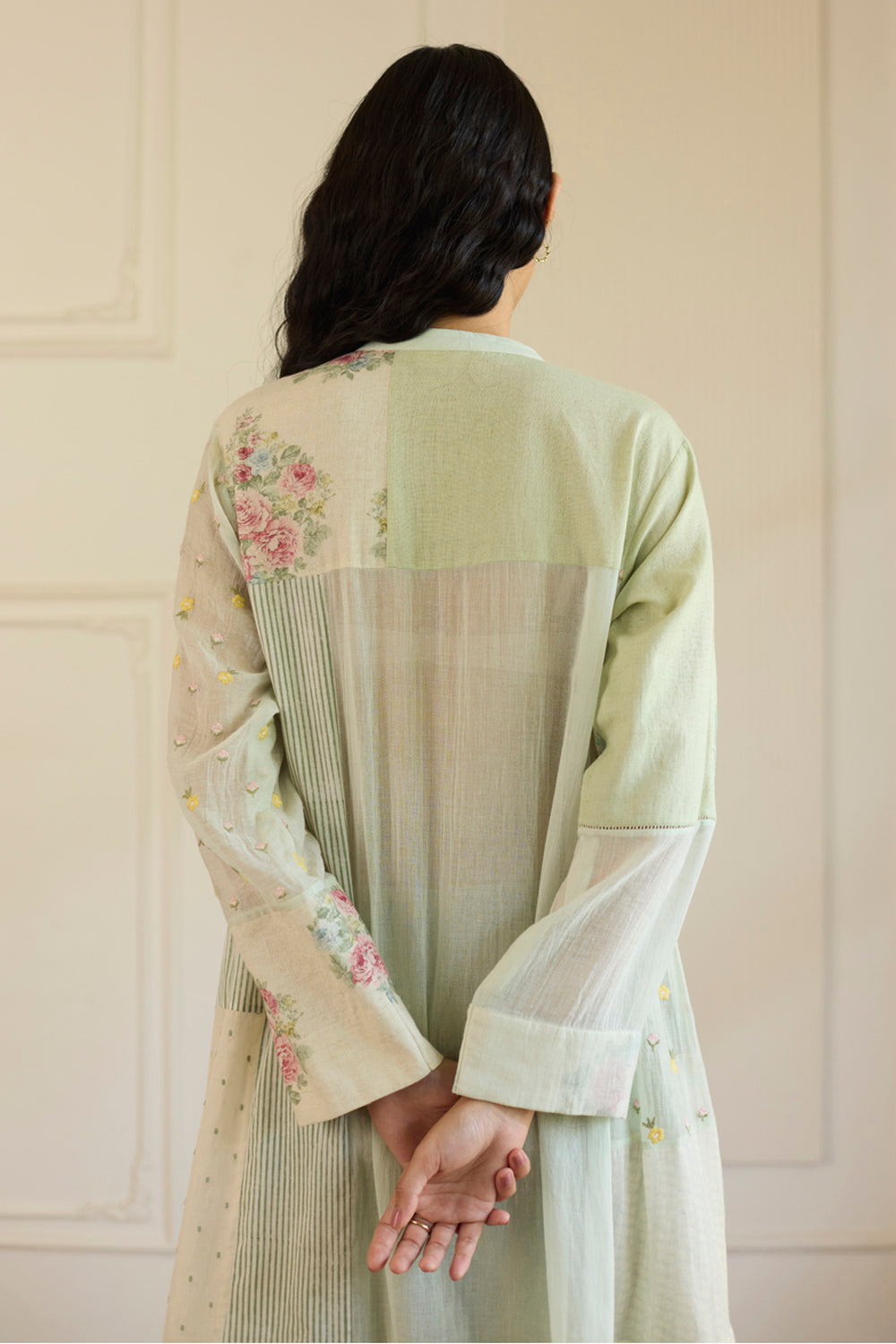 Green Patchwork Kurta With Pants Set