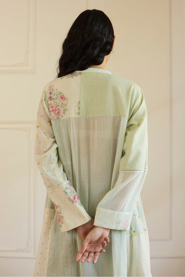 Green Patchwork Kurta With Pants Set