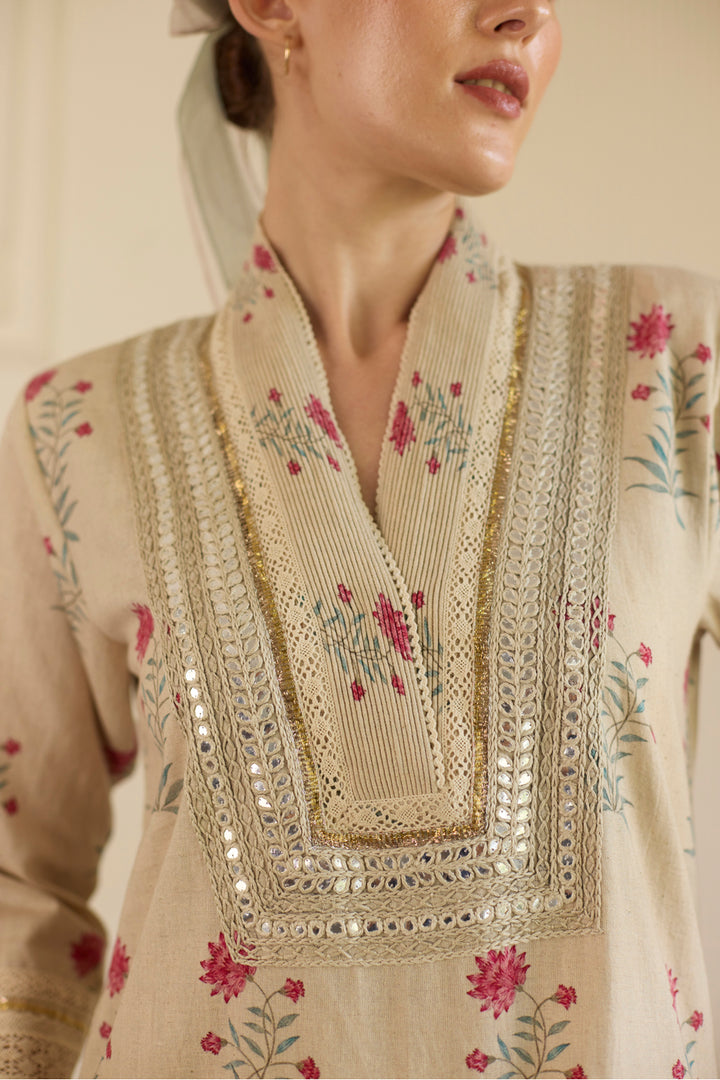 Beige Straight Kurta With Pants Set