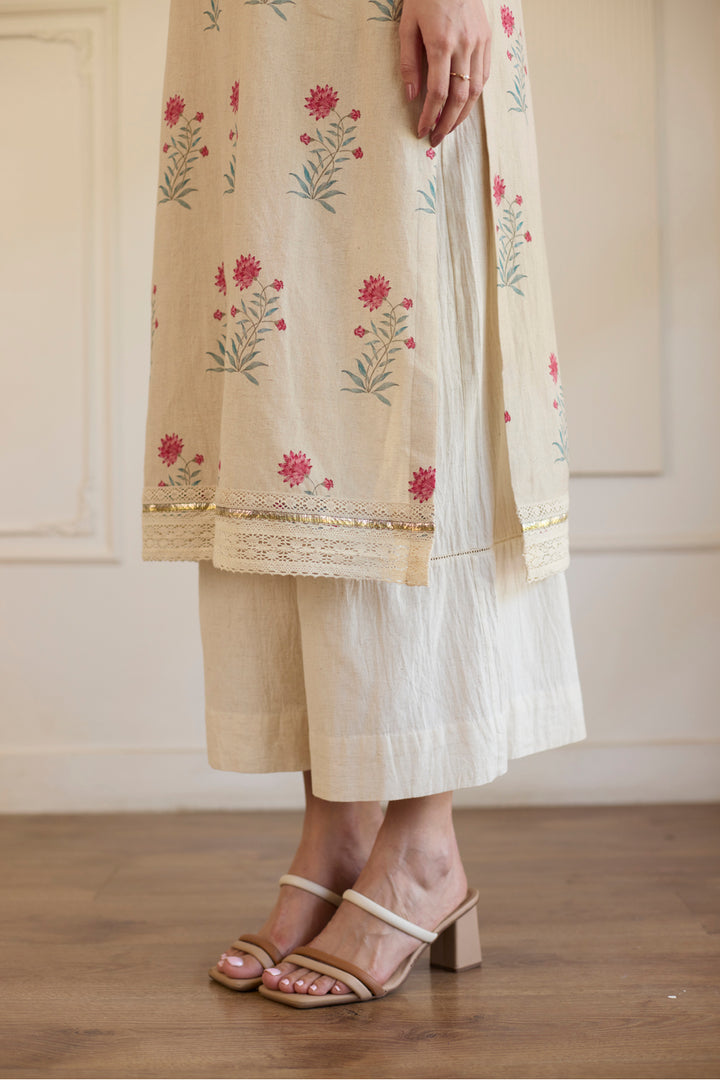 Beige Straight Kurta With Pants Set