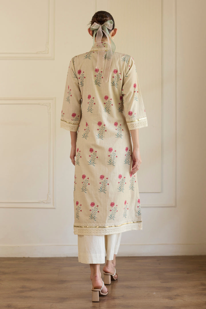 Beige Straight Kurta With Pants Set