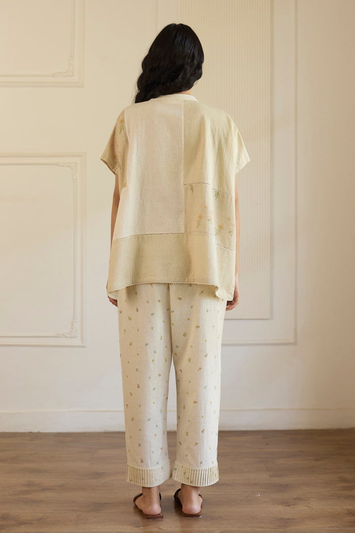 Beige Kaftan Top With Pants Set