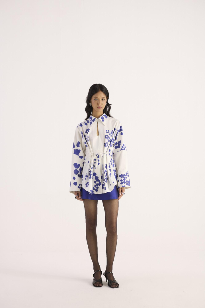 Ocean Ink Shirt – Ivory & Electric Blue