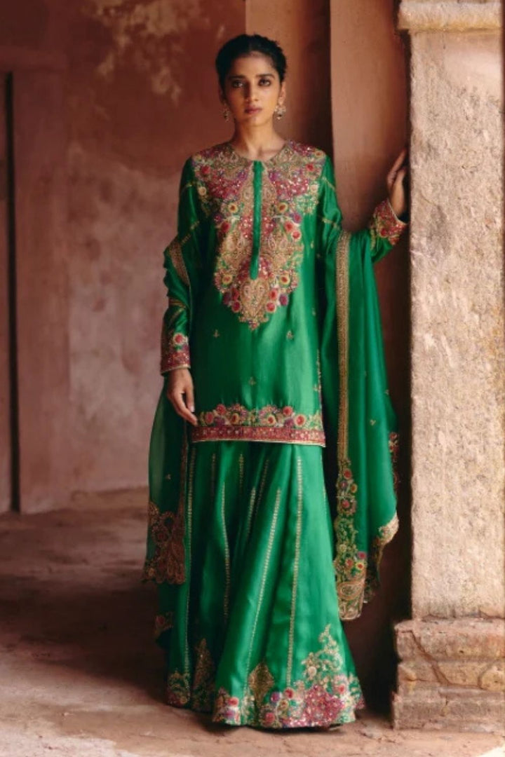 Gulrez Short Kurti With Sharara & Organza Dupatta