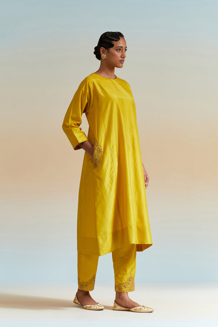 Mustard Embroidered Tunic & Trouser Set