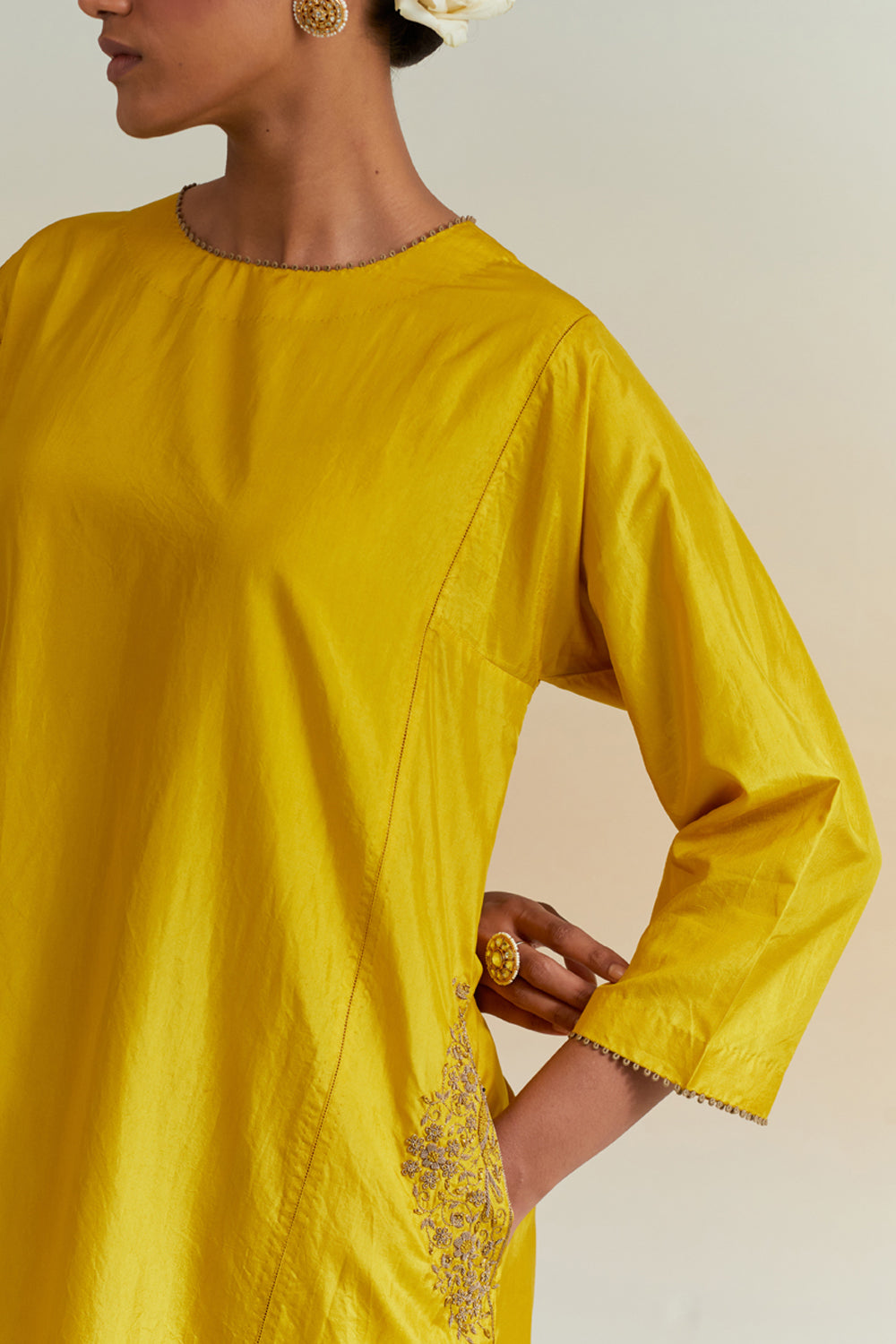 Mustard Embroidered Tunic & Trouser Set