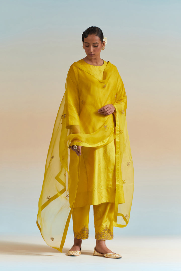 Mustard Embroidered Tunic & Trouser Set