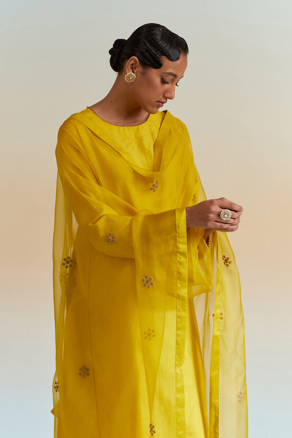 Mustard Embroidered Tunic & Trouser Set