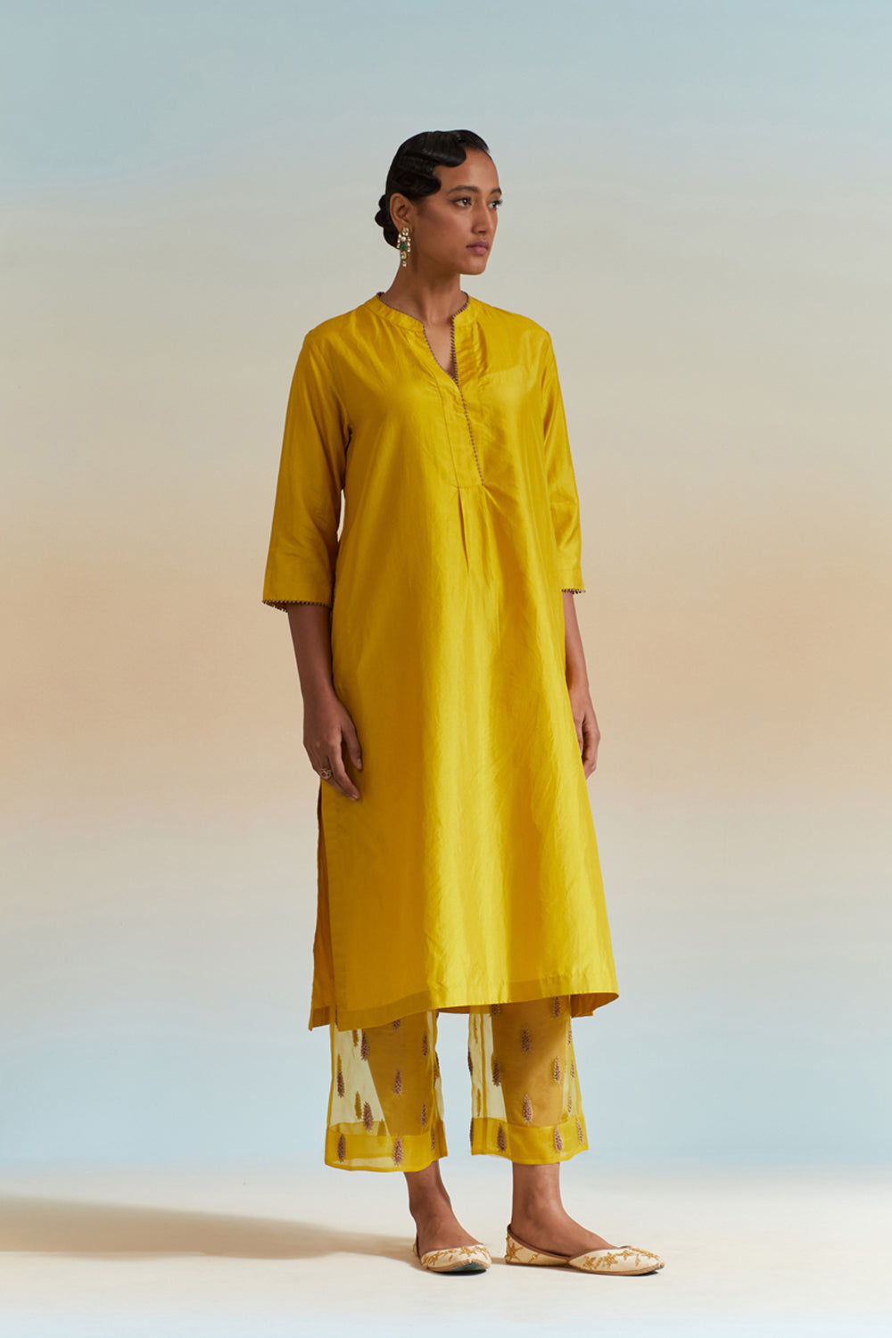 Mustard Embroidered Tunic & Trouser Set