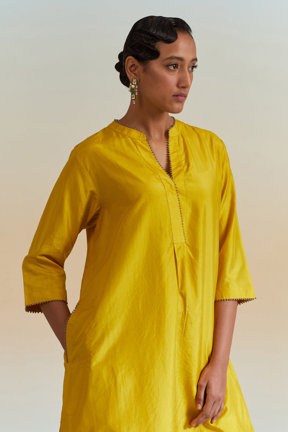 Mustard Embroidered Tunic & Trouser Set