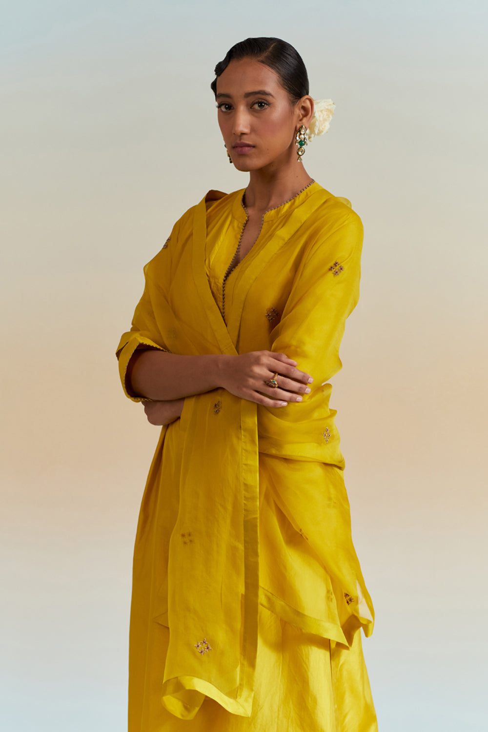 Mustard Embroidered Tunic & Trouser Set