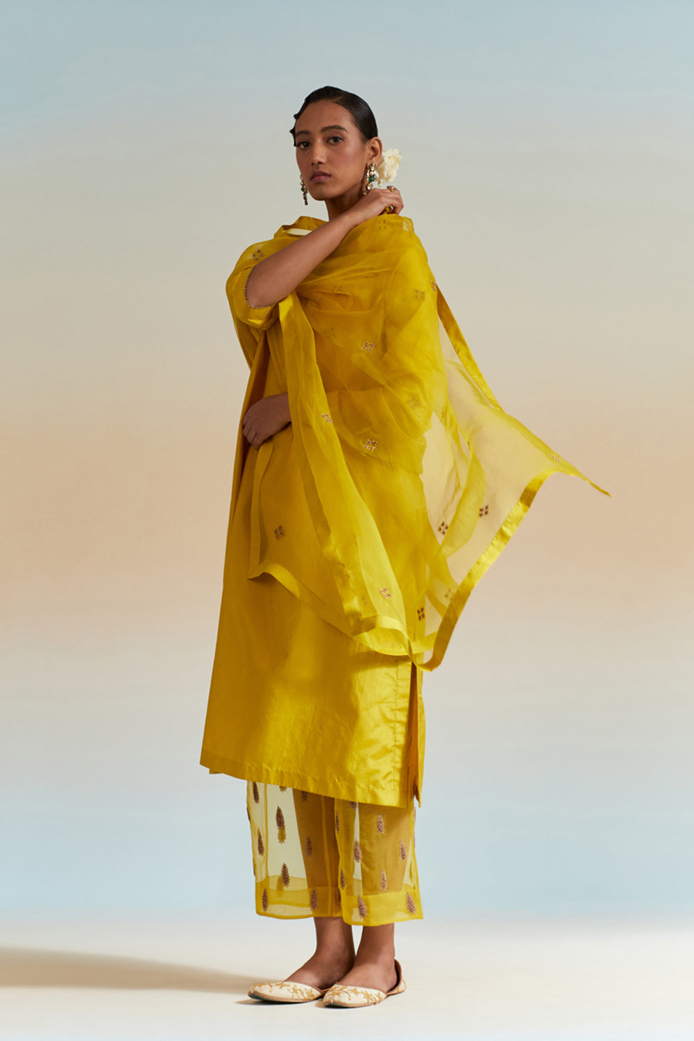 Mustard Embroidered Tunic & Trouser Set