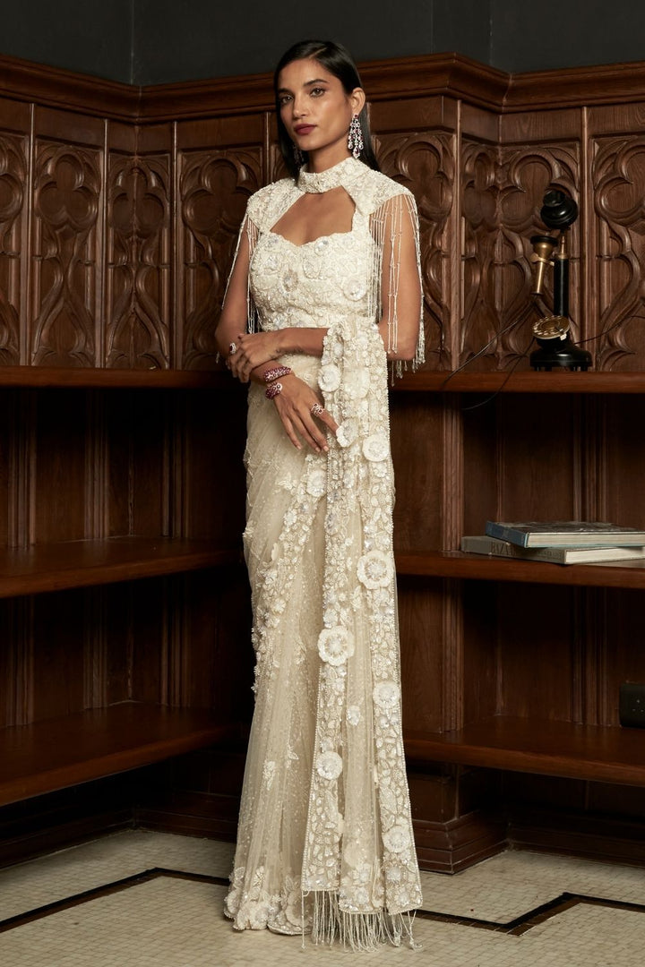 Ivory Cape-Saree Set
