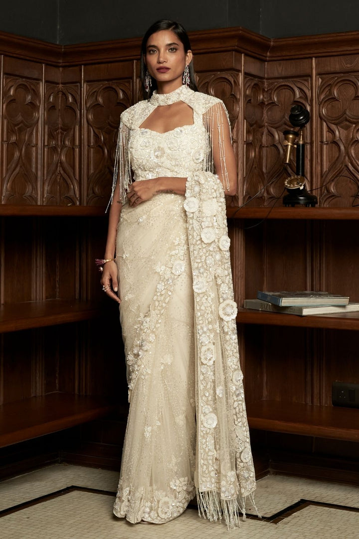 Ivory Cape-Saree Set