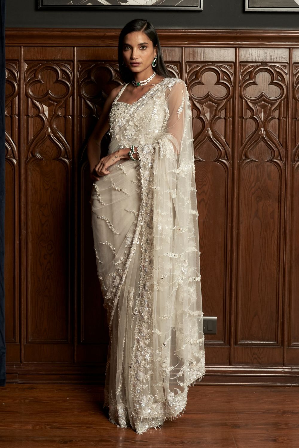 Grey Jacket-Saree Set