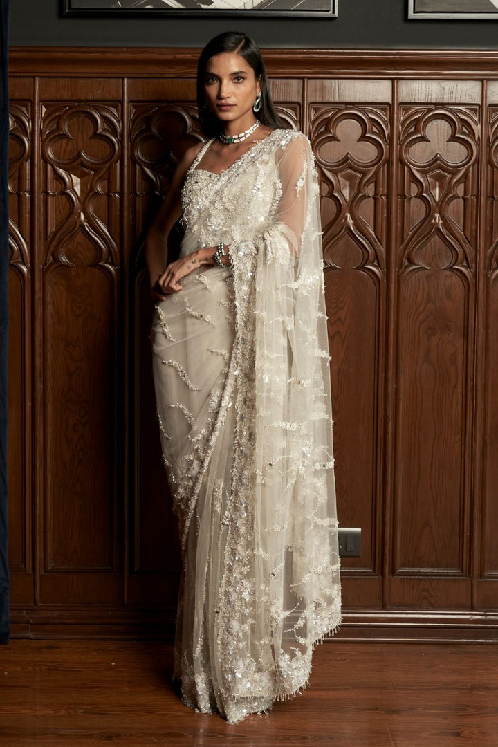 Grey Jacket-Saree Set