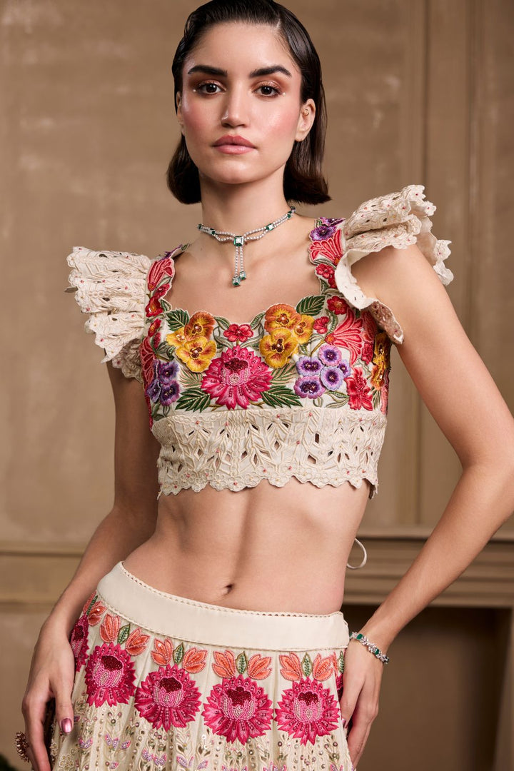 Ivory Multicoloured Floral Bustier