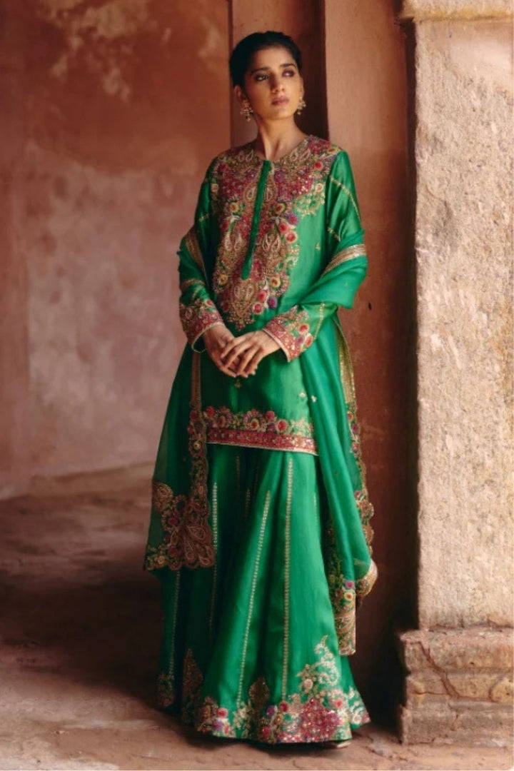 Gulrez Short Kurti With Sharara & Organza Dupatta