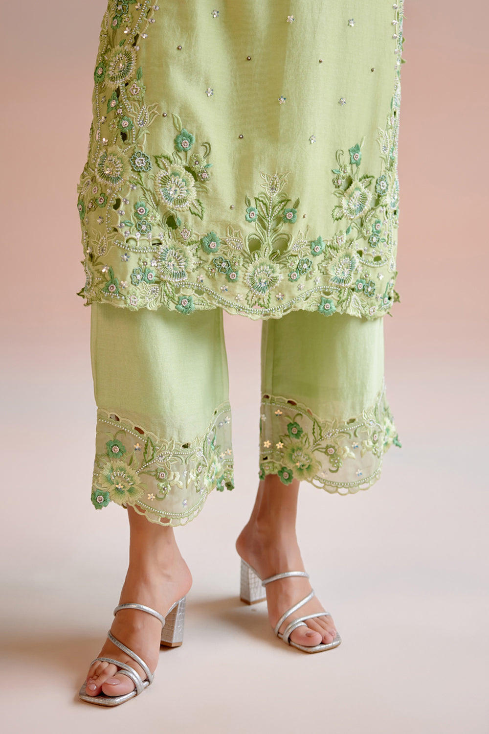 Mint Green Multi Tonal Cutwork Kurta Set