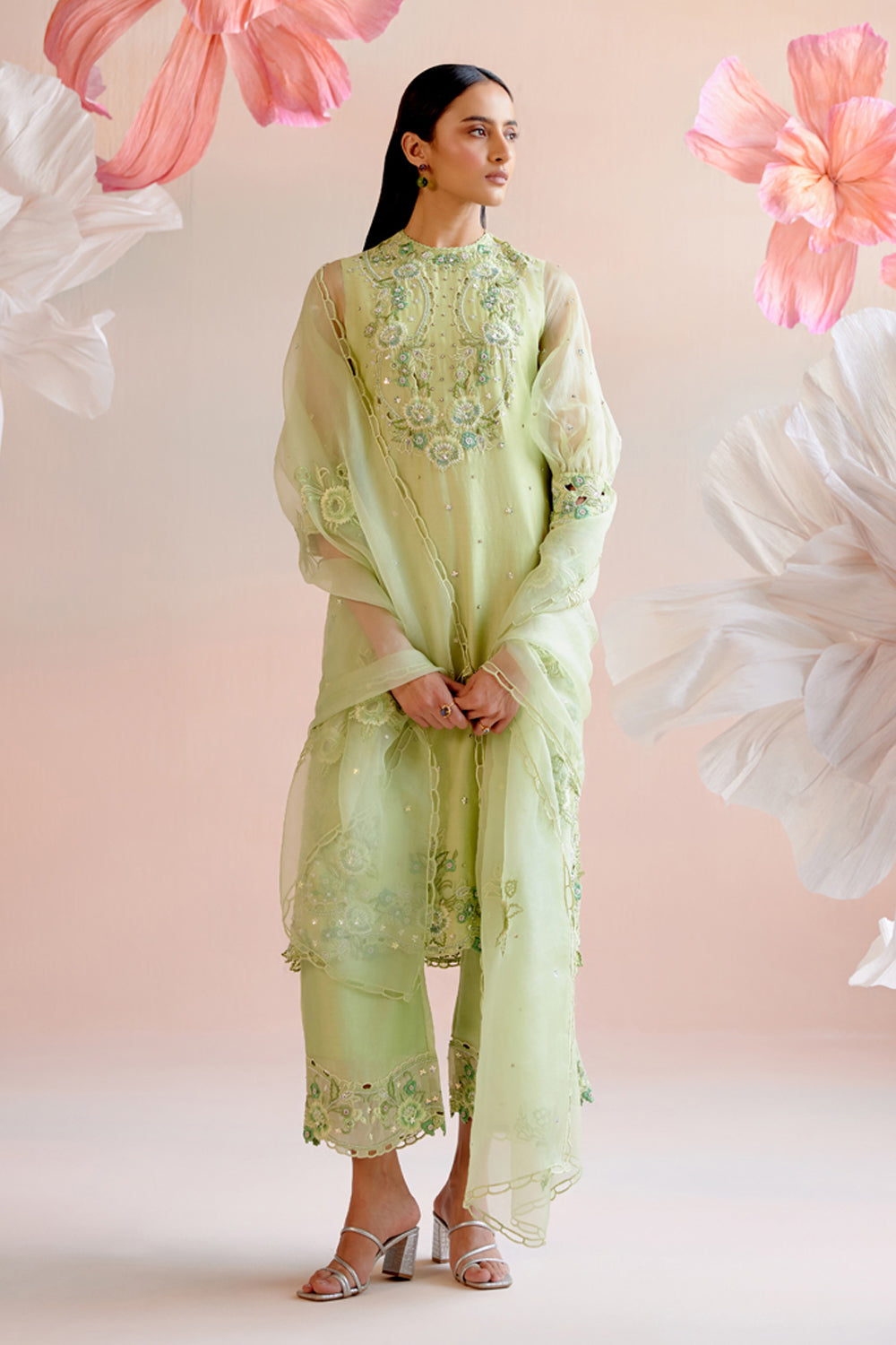 Mint Green Multi Tonal Cutwork Kurta Set