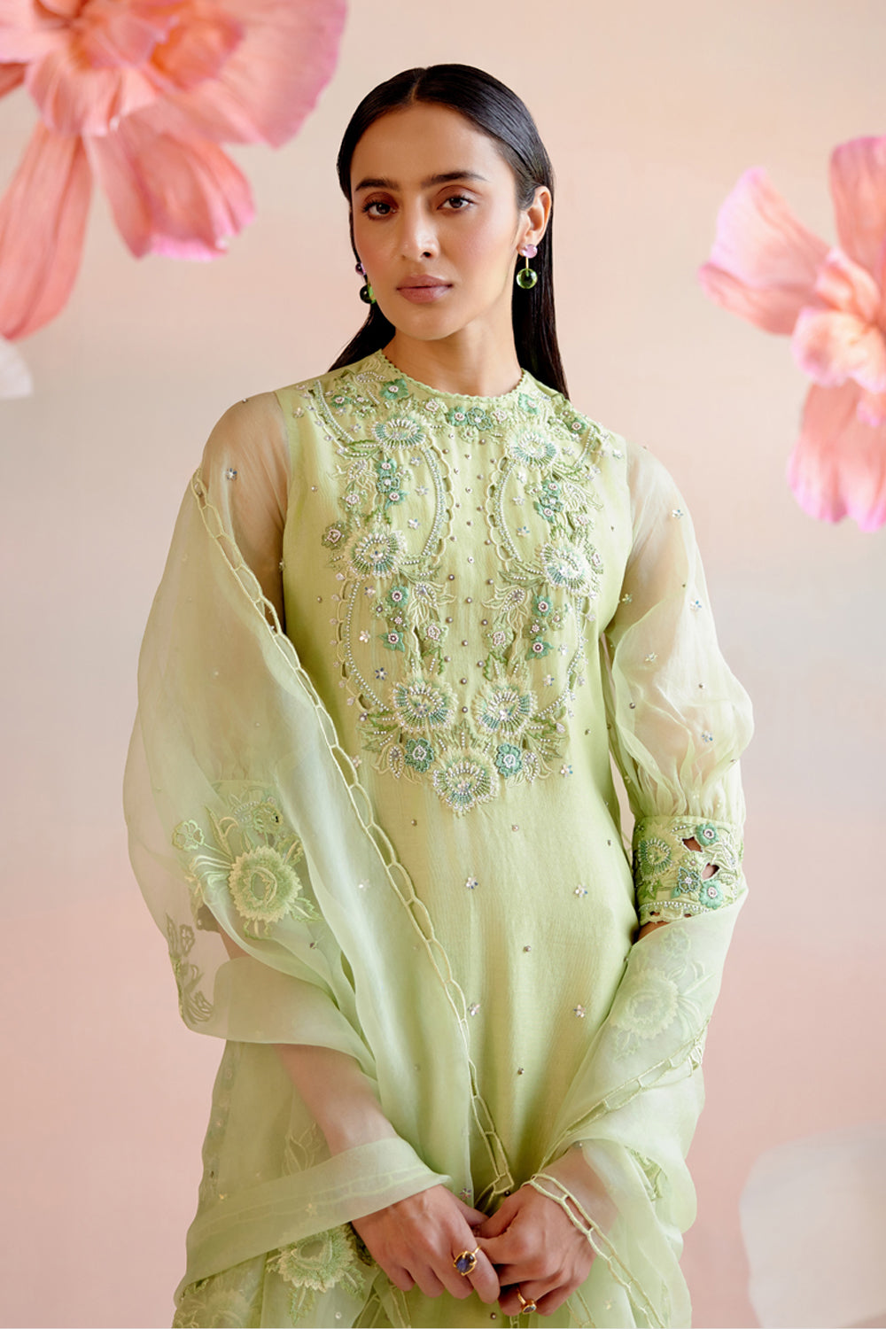 Mint Green Multi Tonal Cutwork Kurta Set