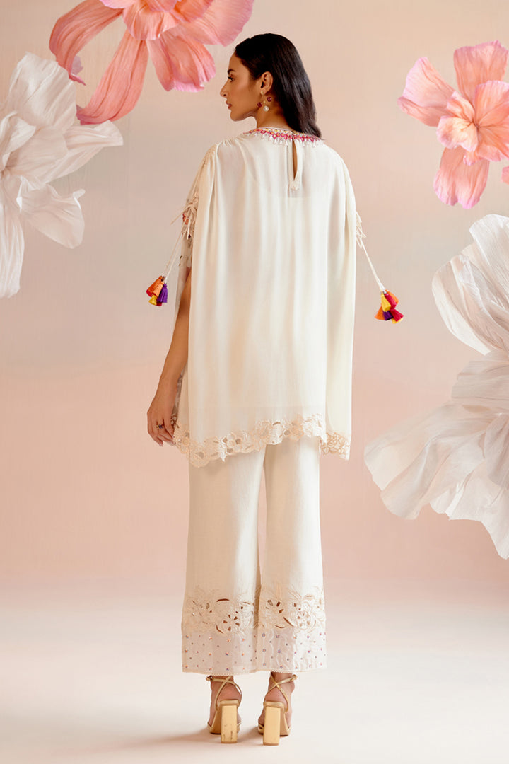 Ivory Floral Embroidered Kaftan Set