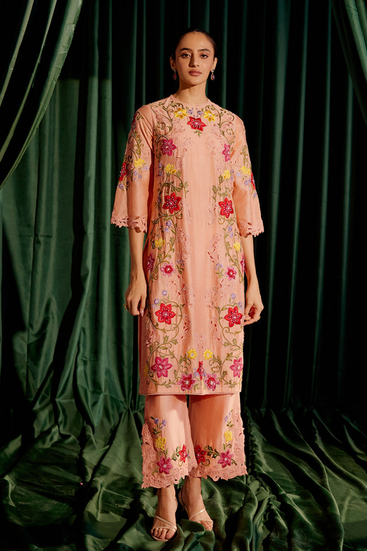 Apricot Multi Color Floral Kurta Set