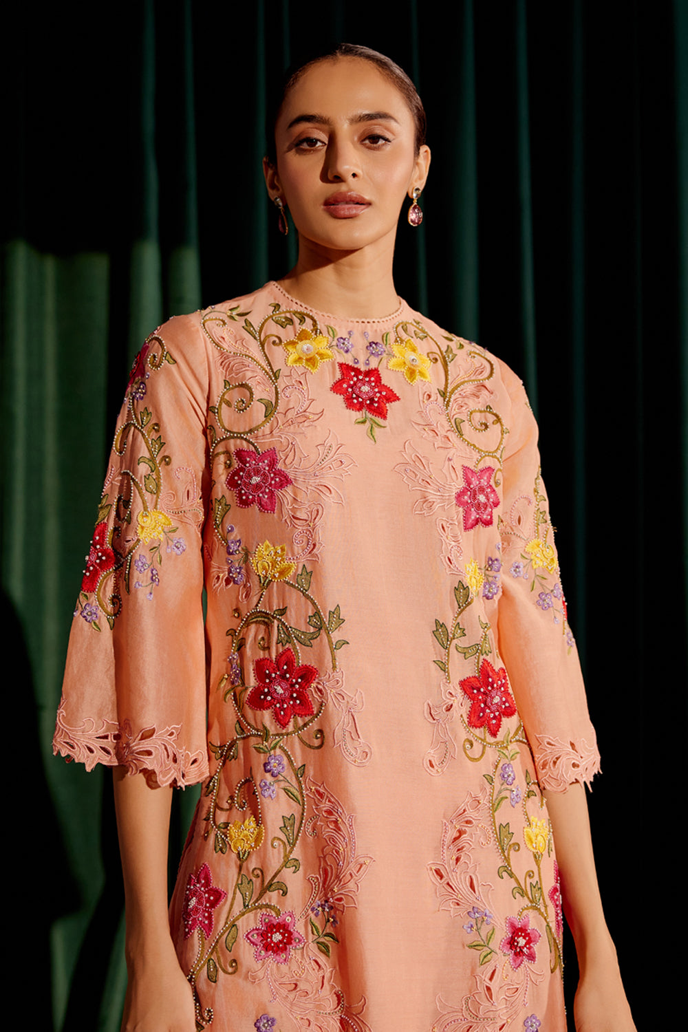 Apricot Multi Color Floral Kurta Set