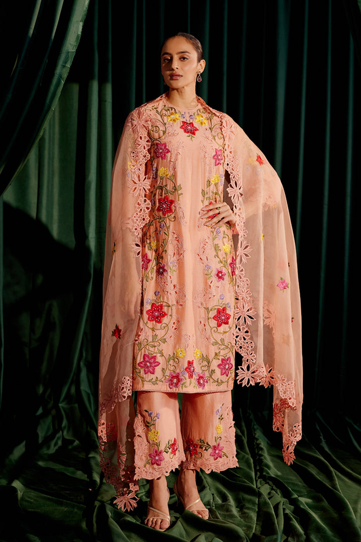 Apricot Multi Color Floral Kurta Set