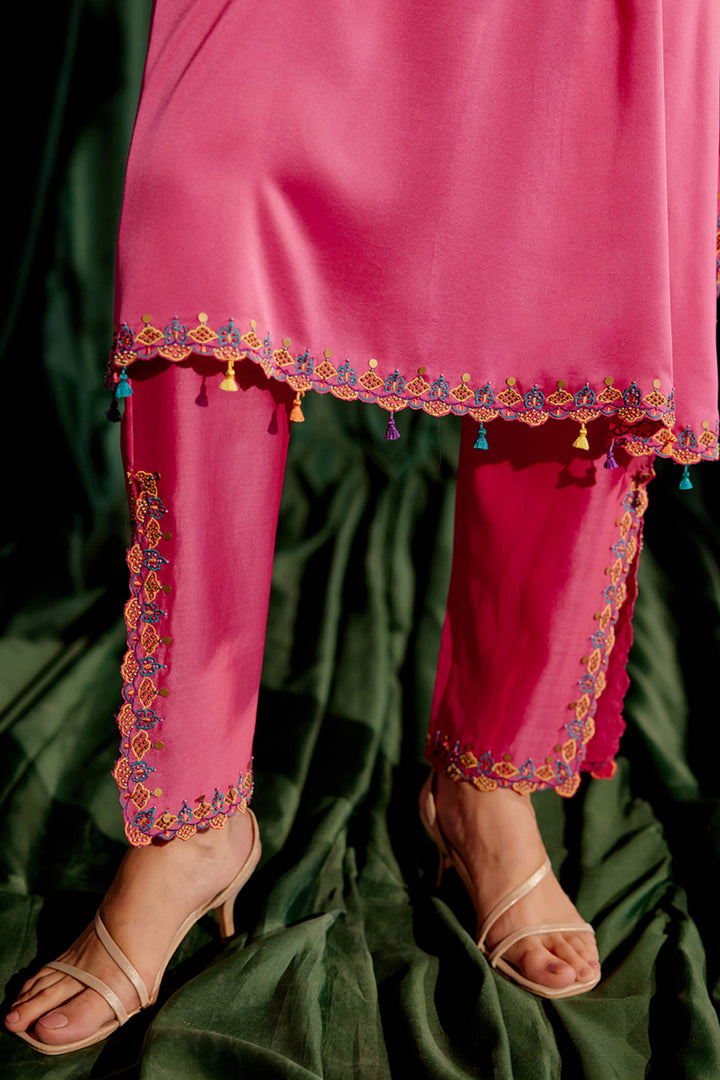 Fuchsia Floral Beadwork Kaftan Set