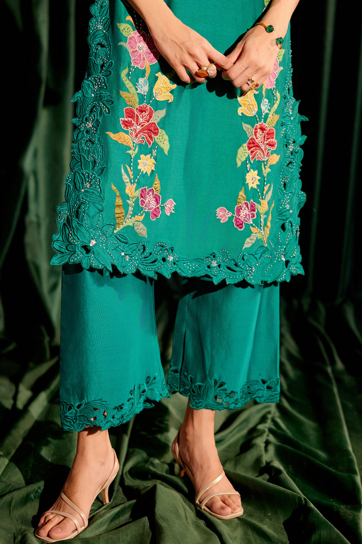 Emerald Green Applique and Beadwork Kurta Set