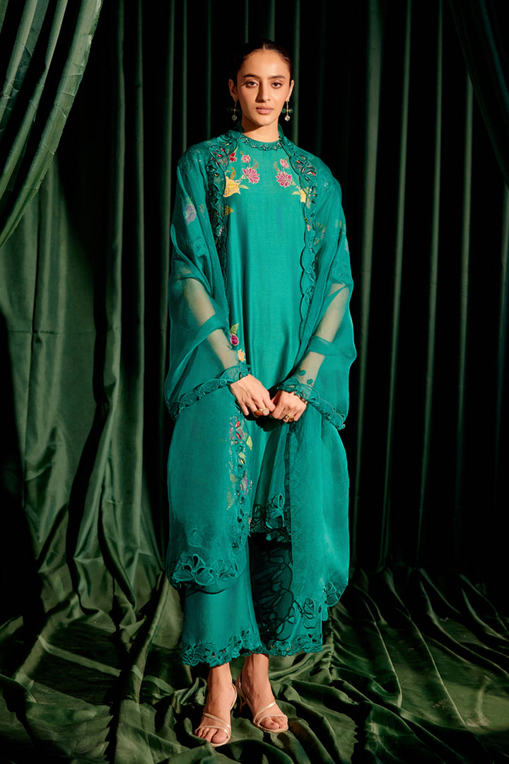 Emerald Green Applique and Beadwork Kurta Set