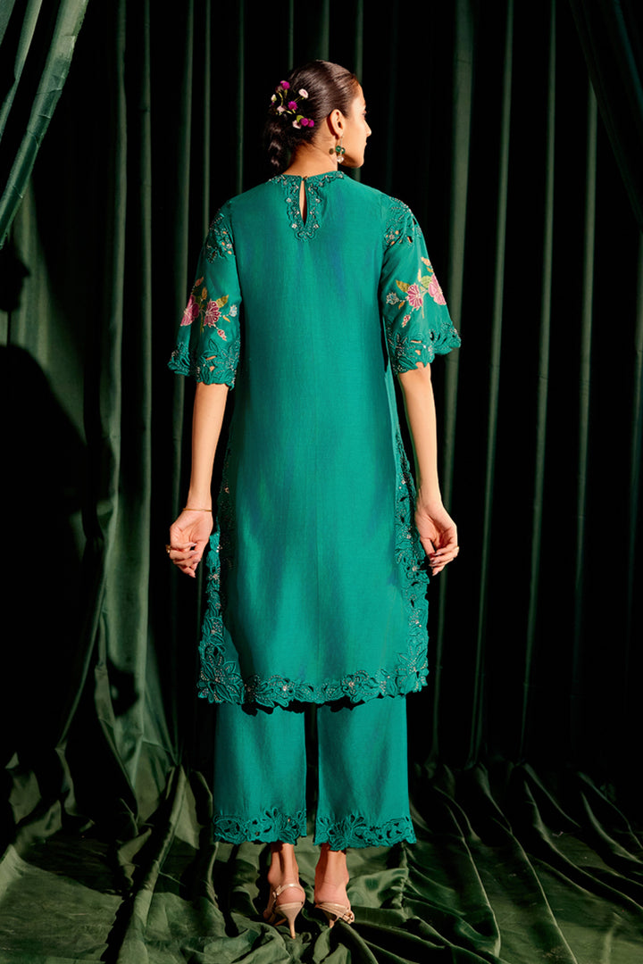 Emerald Green Applique and Beadwork Kurta Set