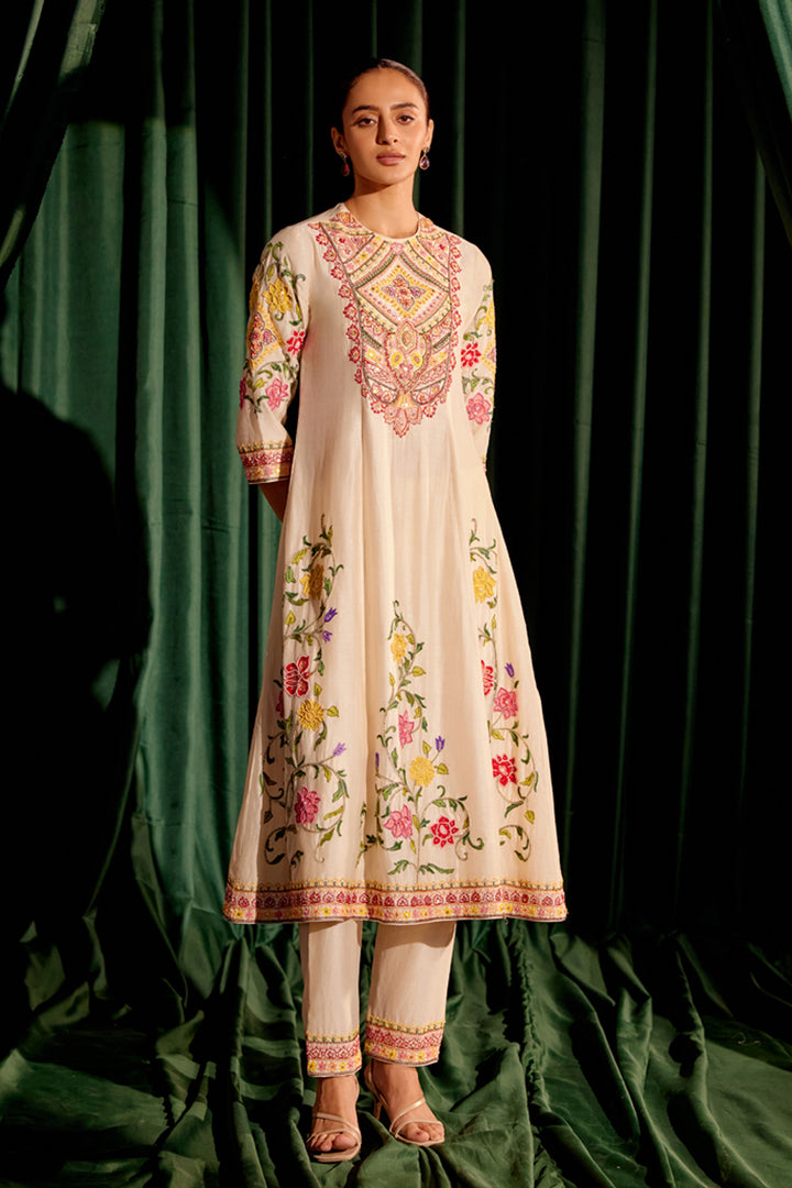 Ivory Embroidered Flared Kurta Set