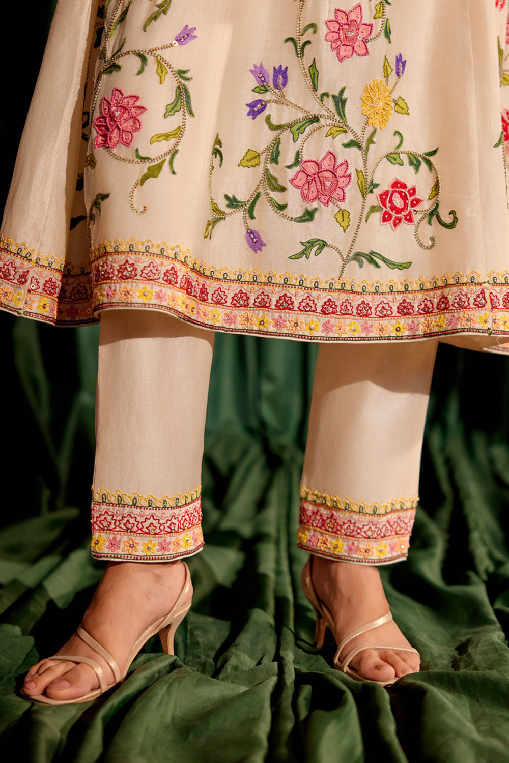 Ivory Embroidered Flared Kurta Set