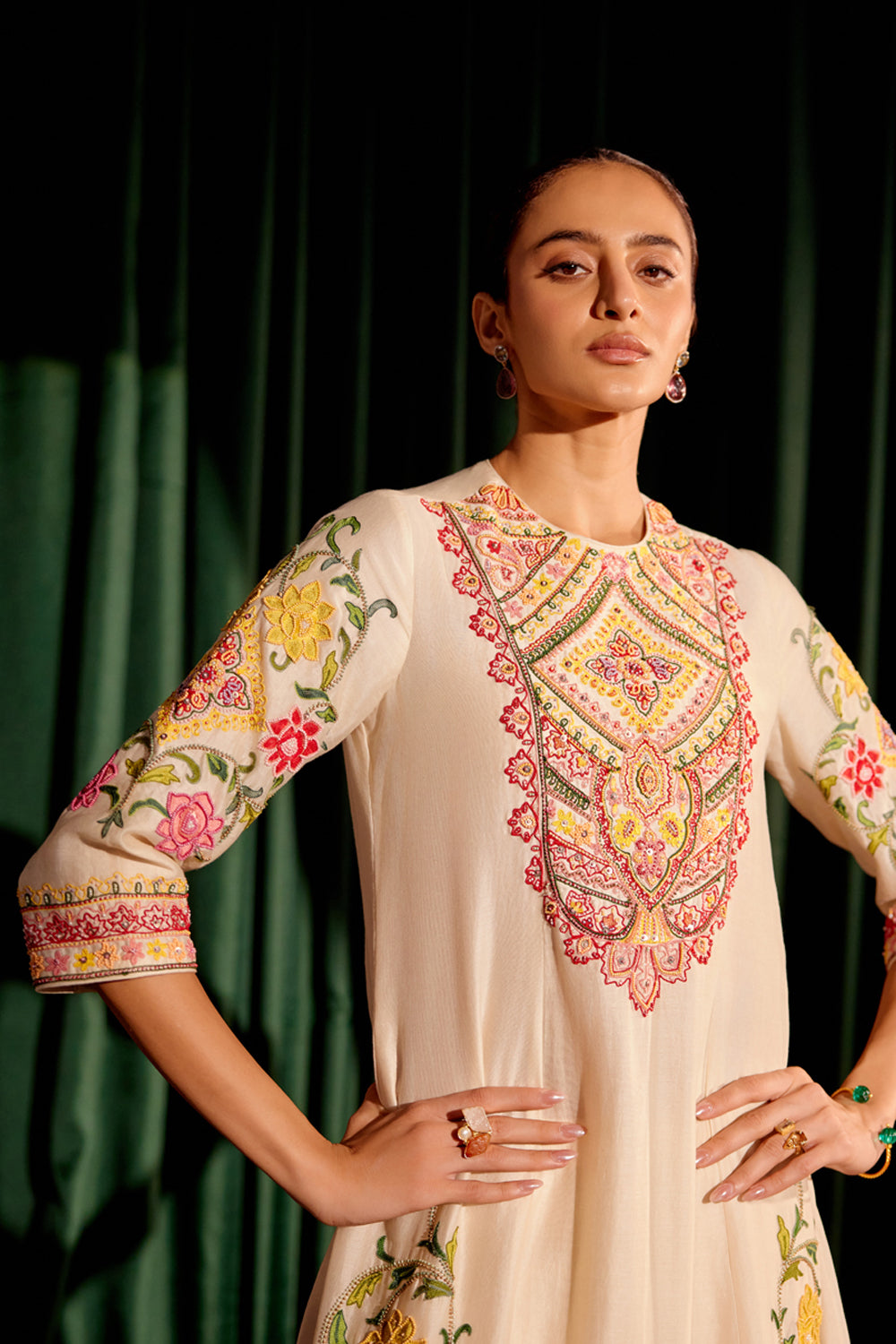 Ivory Embroidered Flared Kurta Set